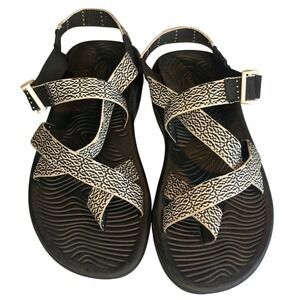 Chaco Z/Volv 2 Womens 8 Black White Geometric Strappy Toe Loop Hiking Sandals